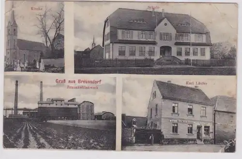 95567 Mehrbild Ak Gruß aus Breunsdorf Braunkohlenwerk, Schule usw. 1914
