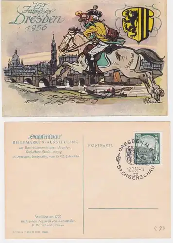 95612 Künstler Ak 750 Jahre Dresden 1956, Sachsenschau Briefmarkenausstellung