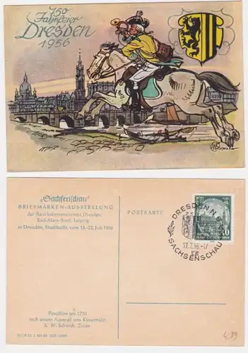 95614 Künstler Ak 750 Jahre Dresden 1956, Sachsenschau Briefmarkenausstellung