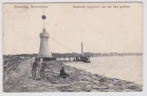 95627 Ak Ostseebad Swinemünde - Westliche Kugelback von der See gesehen 1913