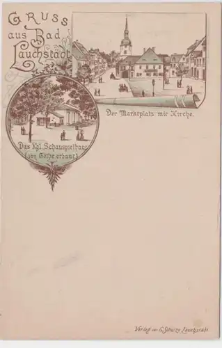 95639 Ak Gruß aus Bad Lauchstädt Marktplatz mit Kirche um 1900