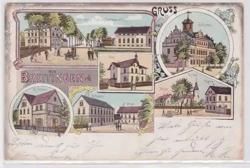 95704 Ak Lithographie Gruß aus Breitingen Bahnhof, Gasthof usw. 1913