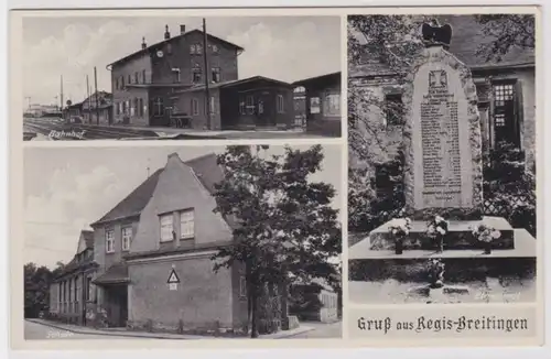 95707 Mehrbild Ak Gruß aus Regis Breitingen Bahnhof, Schule, Ehrenmal 1936