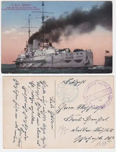 95800 Künstler AK S.M.S. 'Blücher' sank im Januar 1915 in Nordsee bei Seegefecht