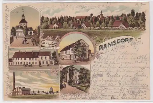 95843 Ak Lithographie Gruß aus Ramsdorf Kohlenschacht, Gasthof usw. 1901