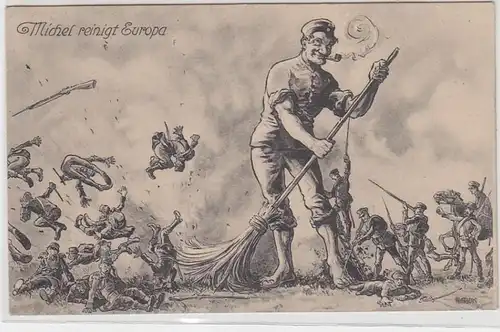 69237 Feldpost Ak Militär Humor 'Michel reinigt Europa' 1915