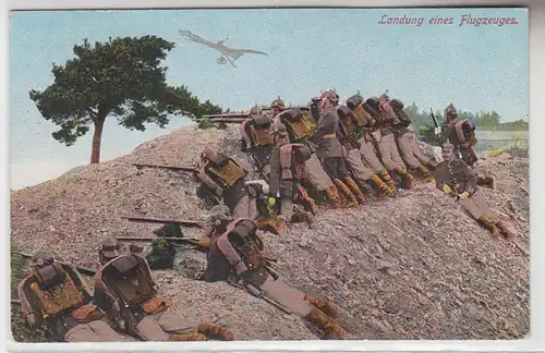 69296 Ak Soldats allemands et atterrissage d'un avion 1914