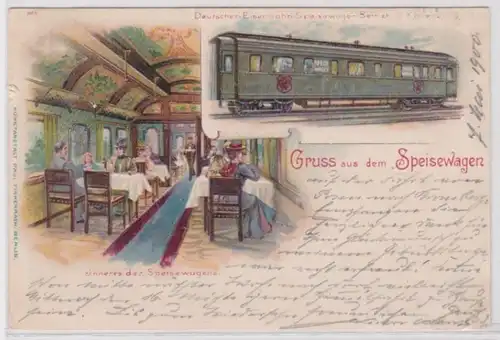 87271 Ak Gruss aus dem Speisewagen Inneres des Speisewagens 1900