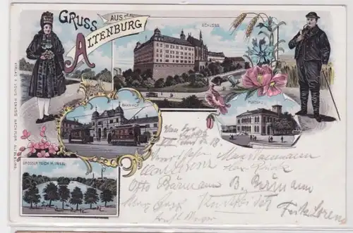 95340 Ak Lithographie Gruss de Altenburg Château, Plateau et gare vers 1900