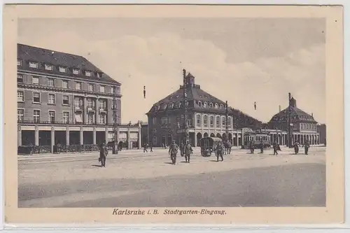 68749 Ak Karlsruhe i.B. Stadtgarten Entrée 1917