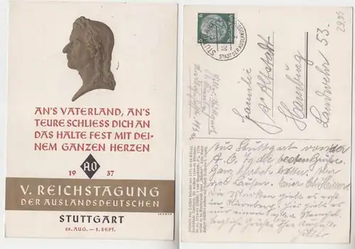 69966 Ak V. Reichsgemeinschaft der Etrangersdeutsche Stuttgart 28.8.-5.9.1937 Schiller