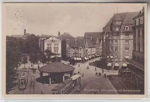 43938 Ak Augsburg Königsplatz avec Annastraße et tram 1934