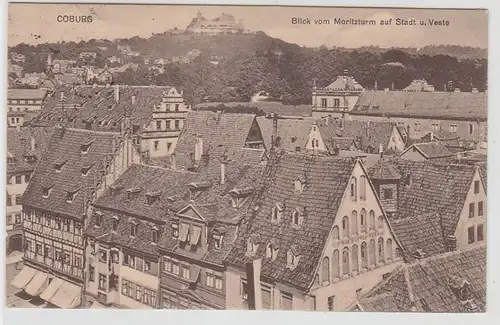 70324 Ak Coburg Blick vom Moritzturm auf Stadt und Veste 1917