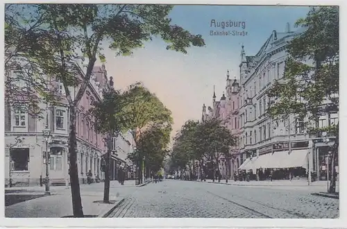 70327 Ak Augsburg Bahnhof Strasse avec des magasins autour de 1920