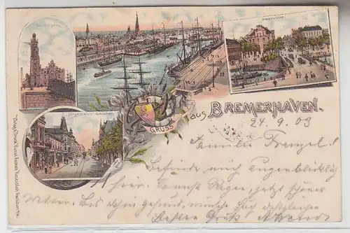 66971 Ak Lithographie Salutation de Bremerhaven 1903