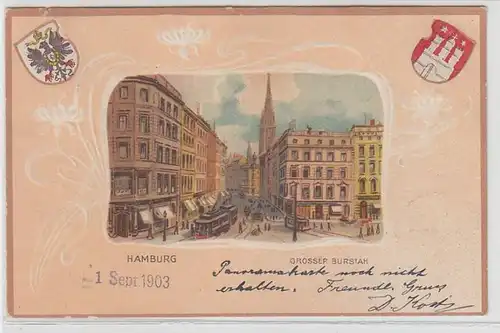67934 Präge Ak Lithographie Hamburg grosser Burstah 1903