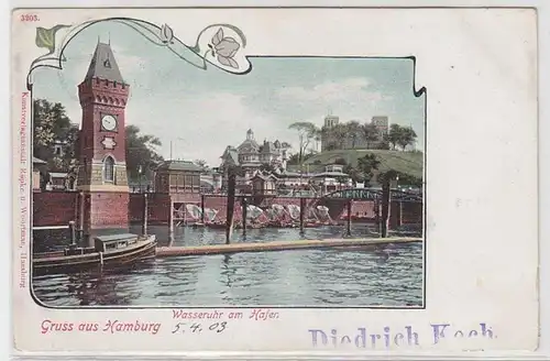 69610 Ak Gruß aus Hamburg Wasseruhr am Hafen 1903