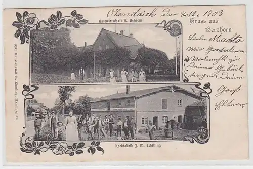 68716 Mehrbild Ak Gruß aus Herzborn Gastwirtschaft, Korbfabrik 1903