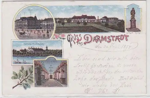 70195 Ak Lithographie Salutation de Darmstadt 1898