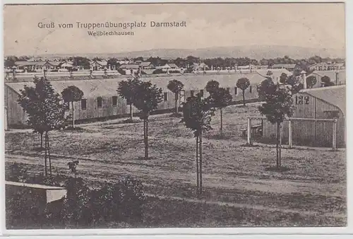 70754 Feldpost Ak Salutation du terrain d'entraînement militaire Darmstadt Wellgeplatthausen 1917