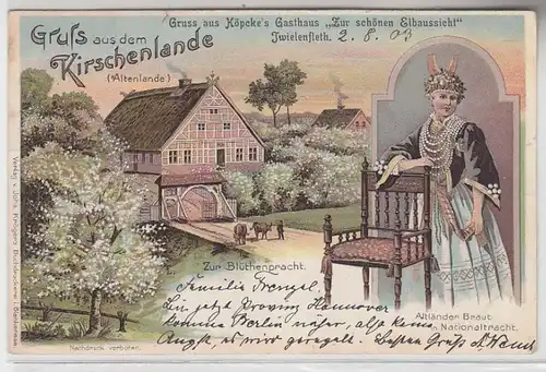 32164 Ak Gruß aus Köpckes Gasthaus 'Zur schönen Elbaussicht' Twielenfleth 1903