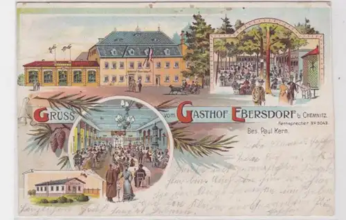 43961 Ak Lithographie Gruß vom Gasthof Ebersdorf bei Chemnitz 1904