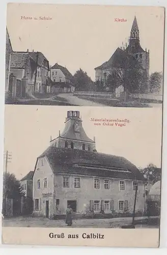 68418 Mehrbild Ak Gruß aus Calbitz Materialwarenhandlung Oskar Vogel 1919