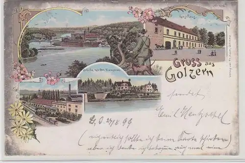 69357 Ak Lithographie Gruß aus Golzern Gasthaus usw. 1899
