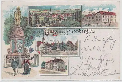 69841 Ak Lithographie Gruss aus Schönberg Oberlausitz 1902