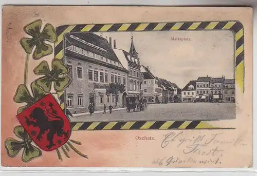 69871 Wappen Ak Oschatz Marktplatz mit Pferdekutsche 1912