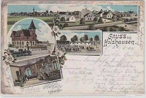 70100 Ak Lithografie Gruss aus Holzhausen Gasthof zum Bahnhof 1904