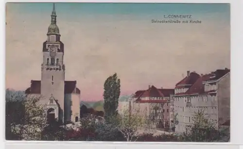 81347 Ak Leipzig Connewitz Selneckerstrasse mit Kirche 1921