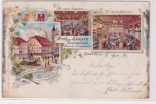 83598 Ak Lithographie Gruß aus Tänzers Restaurant Chemnitz 1901