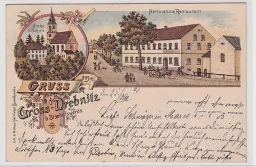 94126 Ak Lithographie Gruß aus Gross-Drebnitz bei Bischofswerda 1900