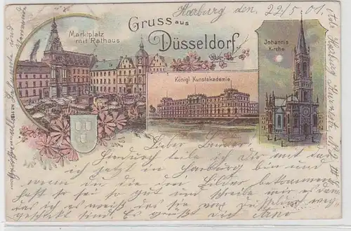 69744 Ak Lithographie Gruß aus Düsseldorf 1901