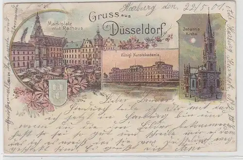 69744 Ak Lithographie Salutation de Düsseldorf 1901