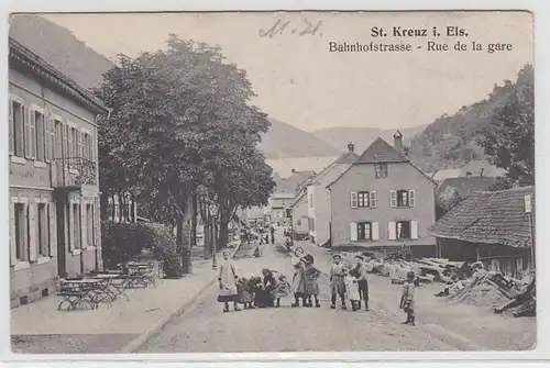 70853 Feldpost Ak St.Kreuz im Elsass Bahnhofstrasse 1914