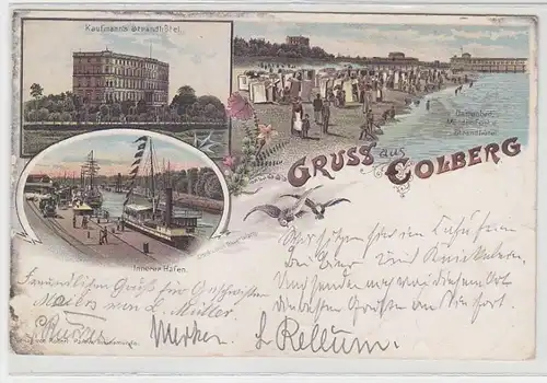02725 Ak Lithographie Gruß aus Colberg Kolberg in Pommern 1897