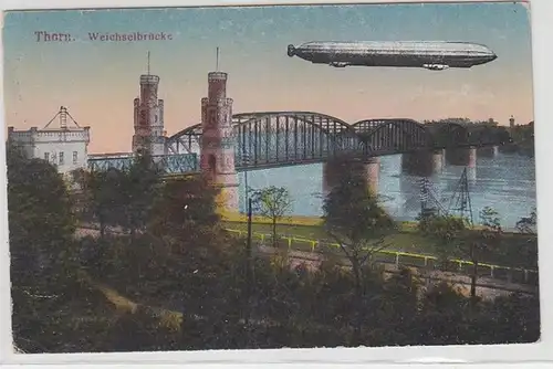 69475 Feldpost Ak Thorn Zeppelin via le pont Vistule 1917