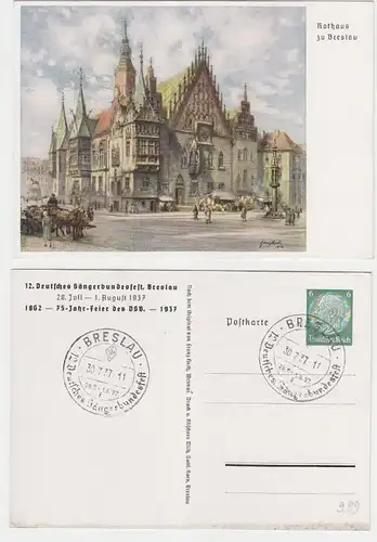 12126 Ak Ganzsache 12. Dt. Sängerbundesfest Breslau 1937 Rathaus