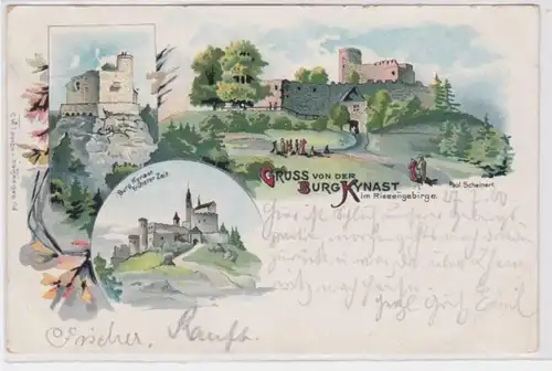 95056 Ak Gruss aus der Burg Kynast Chojnik im Riesengebirge in Schlesien 1900