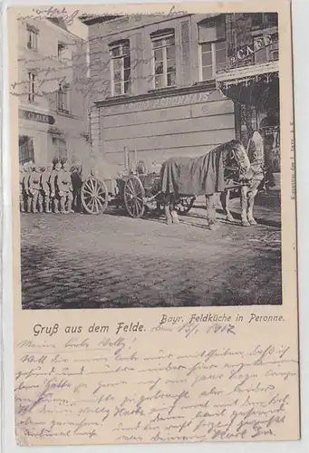 69219 Message de champ Ak Salutation du champ Bayr. Cuisine de champs à Peronne 1917