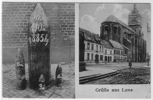 69671 Feldpost Ak Grüße aus Lens mit Granattypen 1917