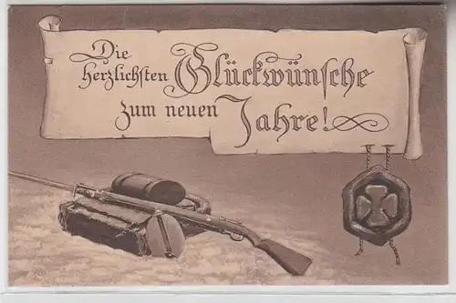 69016 Patriotica Nouvel An Ak avec des bagages d'assaut et carabines 1914