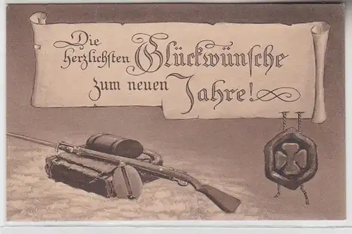 69016 Patriotika Neujahrs Ak mit Sturmgepäck und Karabiner 1914