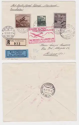 07734 Lettre postale aérienne Première traversée des Alpes Postier aérien Zurich-Milano 1933