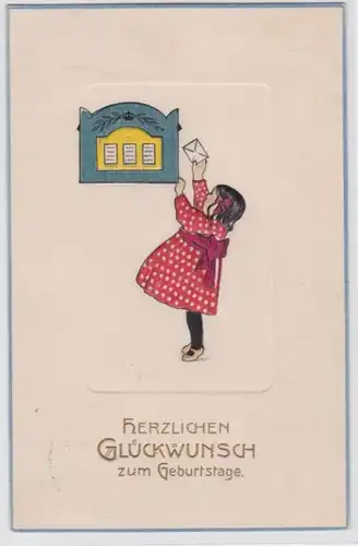 95777 Präge Ak Herzlichen Glückwunsch zum Geburtstag Mädchen Briefkasten 1910