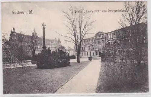 95652 Ak Güstrow à Mecklembourg Château, tribunal régional et monument aux guerriers 1909