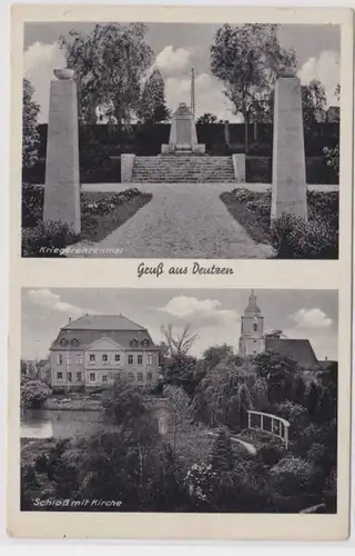 95347 Ak Gruss aus Deutzen Kriegerehrenmal, Schloß mit Kirche 1940