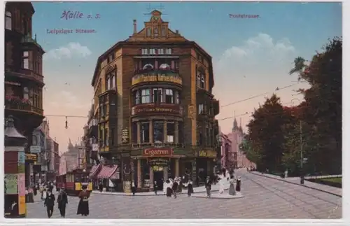 95283 Ak Halle an der Saale Leipziger Straße und Poststraße 1917